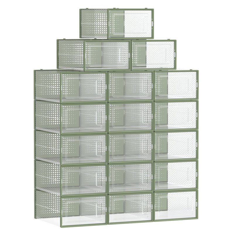 18 Pair Stackable Shoe Storage Box, Green