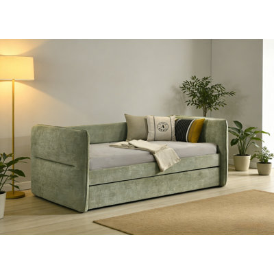 Pull Out Bed, Upholstered Daybed With Pull Out Trundle, Bed Frame With Button Tufted Nailhead Trim, No Box Spring Needed