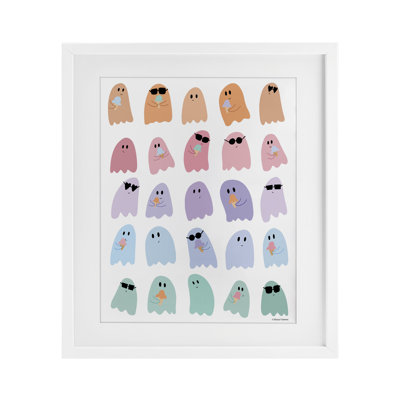 Spooky Cute Pastel Ghosts Framed Print Under Glass, design by Rachel Nieman