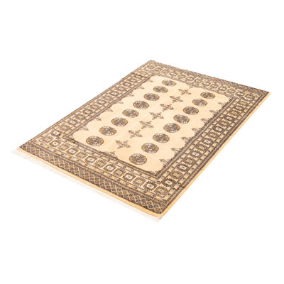One-of-a-kind Hand-knotted Peshawar Bokhara Beige 4'7" x 6'6" Wool Rug