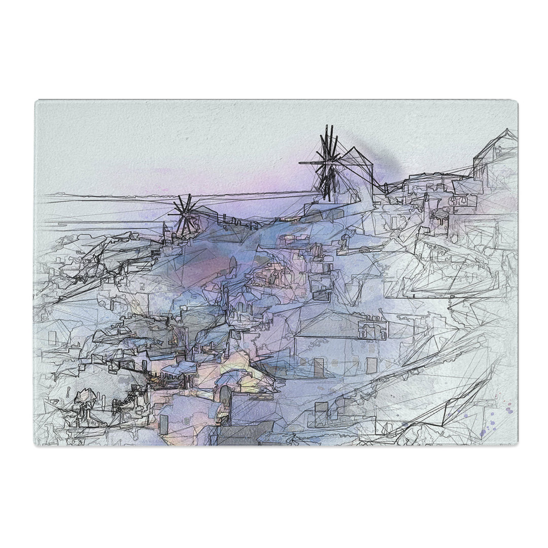 Tempered Glass the Oia Santorini Skyline in Greece Chopping Board