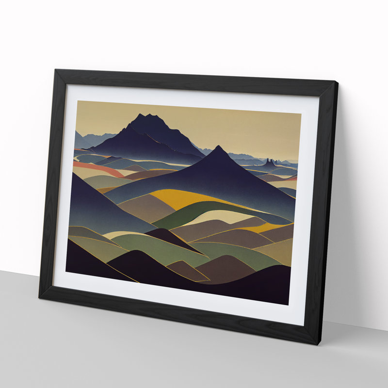 Welcoming Abstract Mountains - Framed Print, Black Framed, 46cm H x 64cm W x 2cm D