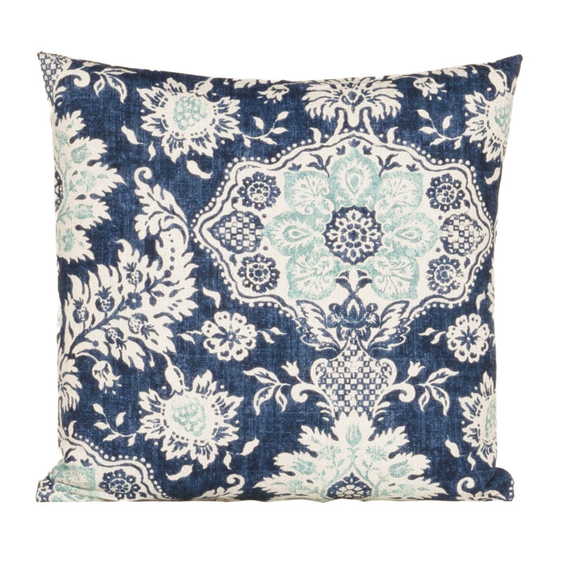 Coussin décoratif Magnolia Home Fashions Bellaire, Bleu marine / damas, Polyester, H 16 po x l 16 po