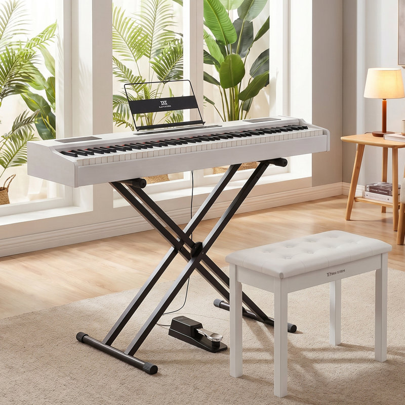 Ensemble d'instruments de musique en bois avec support réglable et banc Storge, White