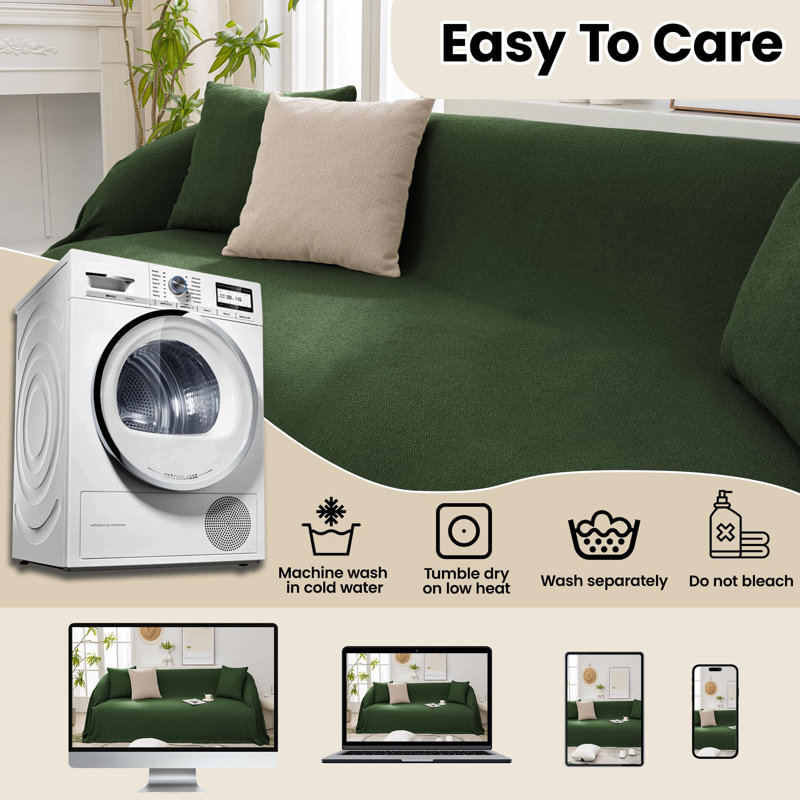 Pet-Friendly Waterproof Couch Cover with Tassel, Green 71"x 102", Green, 102.36" W x 70.86" D
