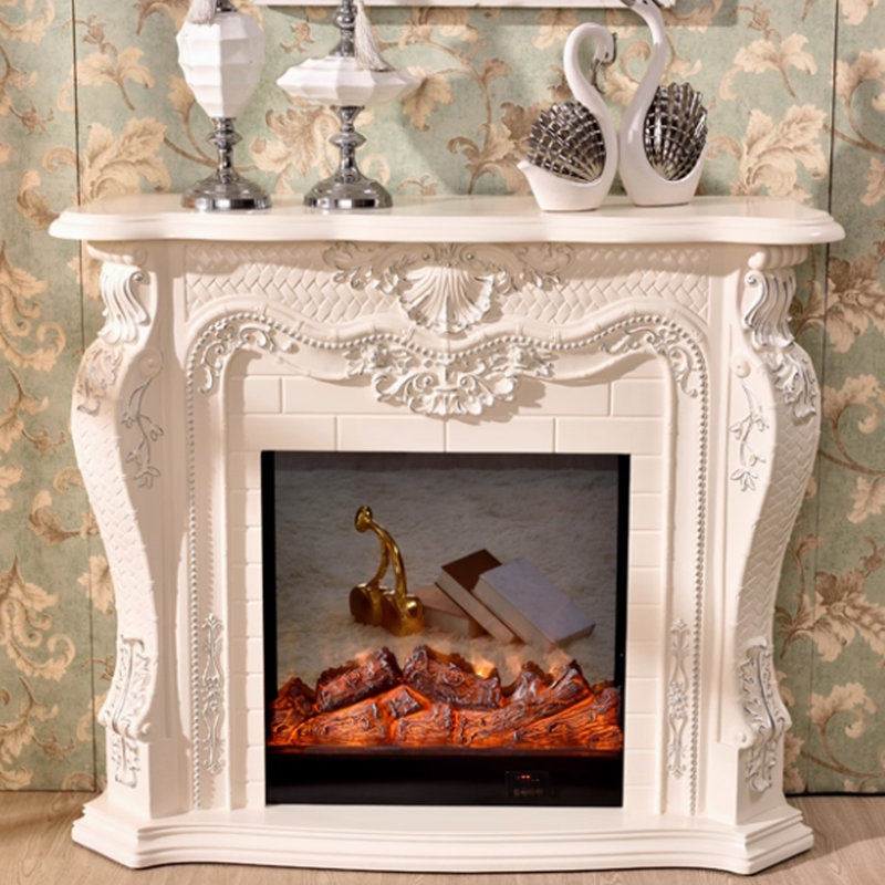 Solid Wood Electric Fireplace, Beige