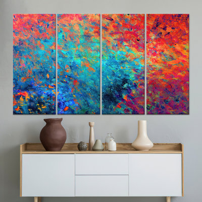 Elegant Abstract Canvas Print: Modern Orange and Blue Room Decor,4P Wrapped Canvas