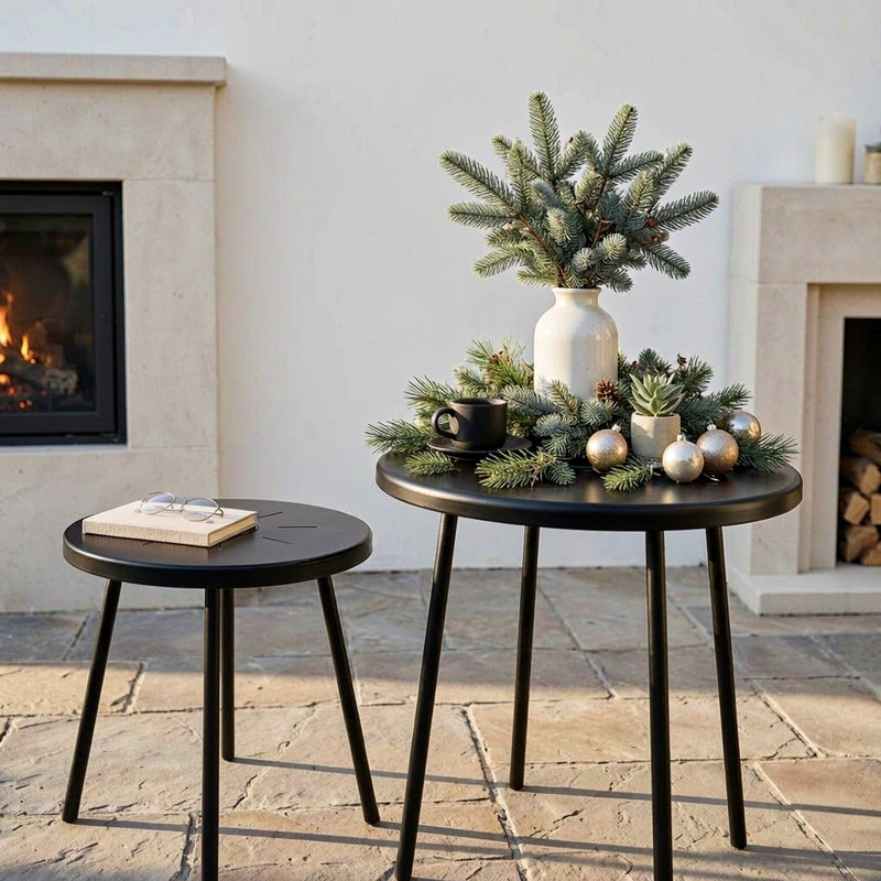 Ensemble de 2 tables d'appoint à énergie solaire avec éclairage DEL, ensemble de tables de bout rondes pour l'intérieur et l'extérieur