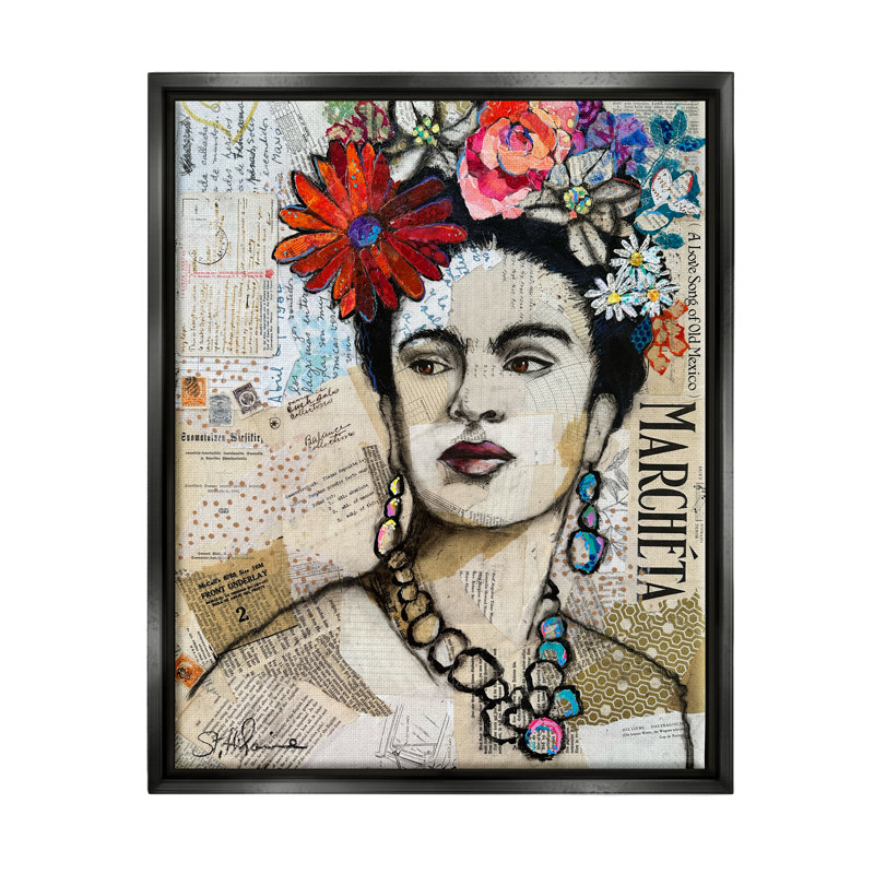 «Fabulous Frida Kahlo» par Elizabeth St. Hilaire, Cadre flottant noir de jais, H 21 po x l 17 po x P 1,7 po