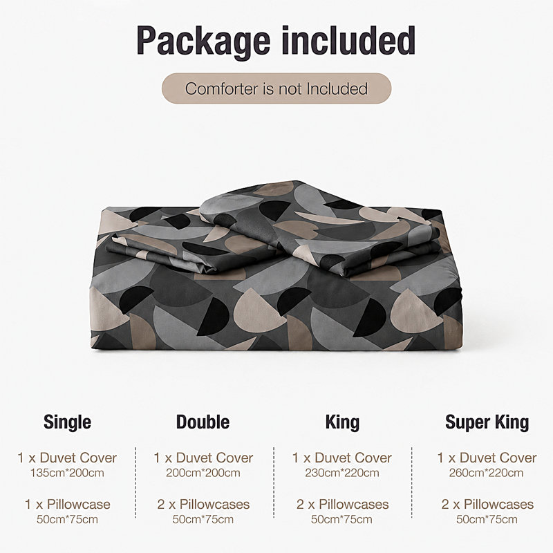 Bodie Charcoal Geometric Duvet Cover Set with Pillowcases — Abstract Graphic Print, Easy Care Polycotton, Sustainable BCI Cotton Bedding