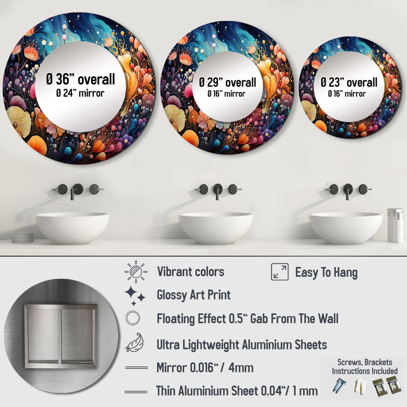 Décoration murale Sehreen - miroir animaux marins, 29 po x 29 po, Rond