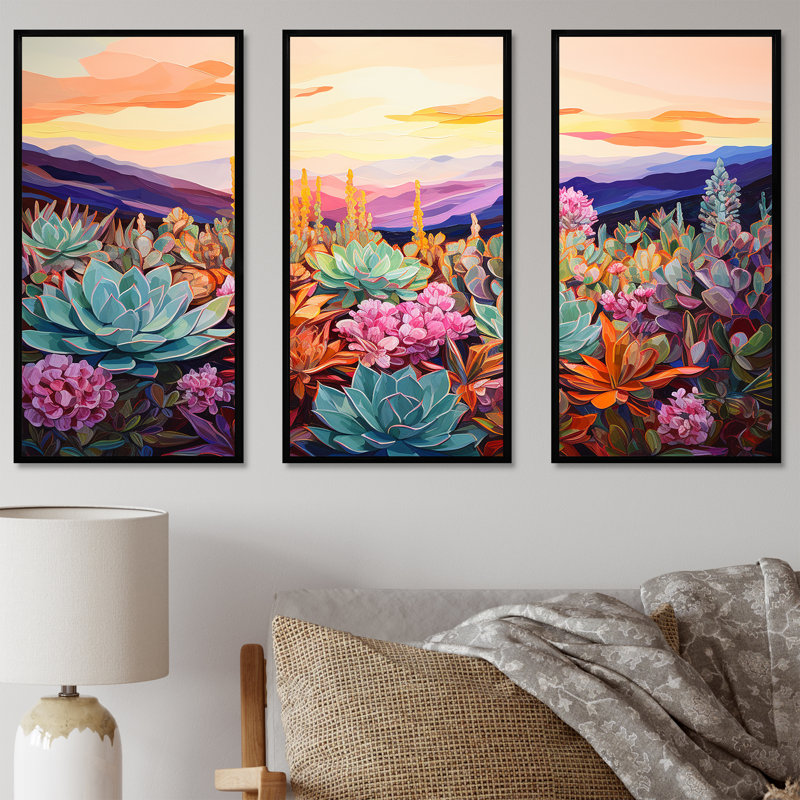 Pilton - Succulent Wall Art, ensemble, Cadre flottant noir, H 32 po x l 48 po x P 1 po