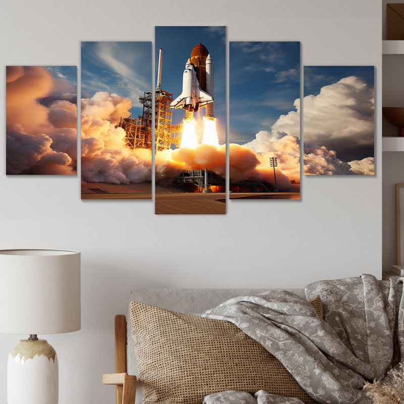 Lancement de la Navette spatiale II - Art mural sur toile, 5 panneaux