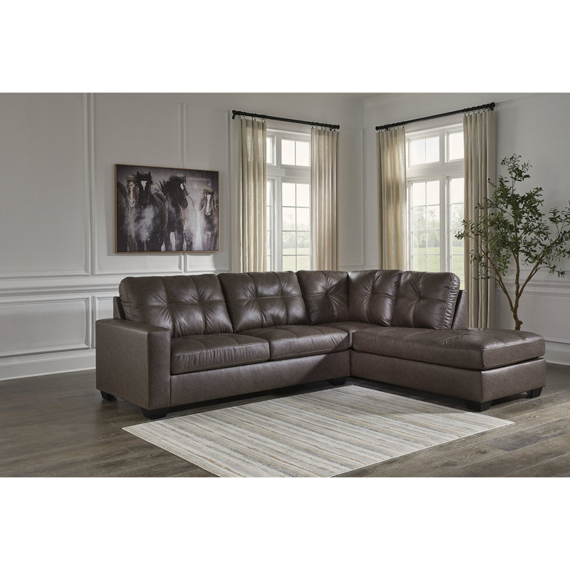 Canapé modulaire 2 pièces avec méridienne Brakefield, Similicuir noir, Orienté à droite