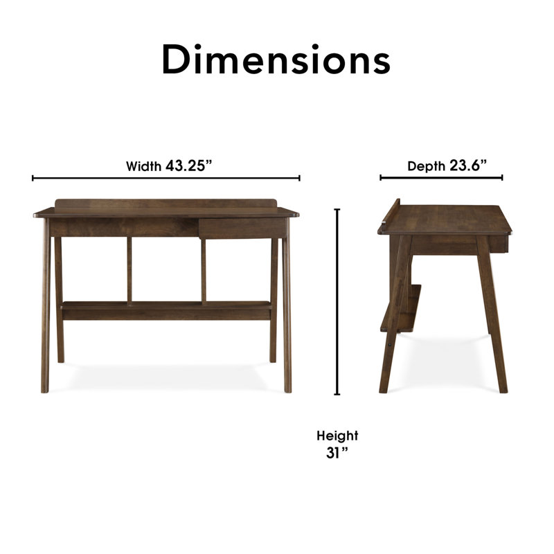 Mid-Century Modern Brown Wood Writing Desk with Drawer