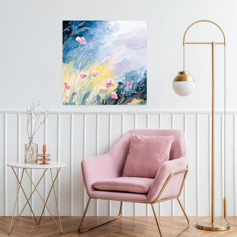 Fleurs abstraites se balançant dans la brise, art contemporain abstrait, H 32 po x l 32 po