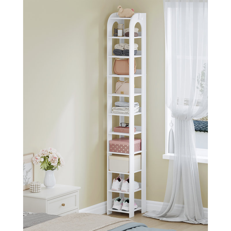 Vertical Shoe Rack, Shoe Shelves for Small Space, Freestanding Closet Wooden Shoes Organizer with Hooks, Adjustable Shoes Tower for Entryway, Living Room, 11 Tier(25W cm) 
