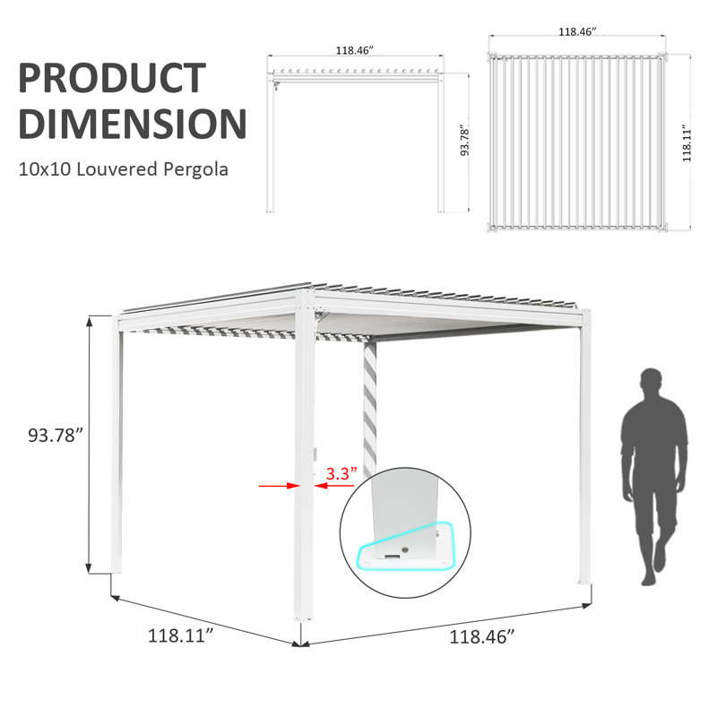 10 pi. L 10 pi. Pergola en aluminium, Blanc