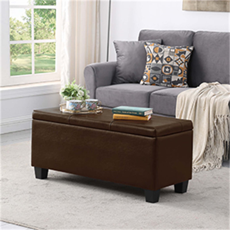 Grand ensemble de banc de rangement avec repose-pieds, combinaison 3 en 1 avec revêtement en lin capitonné pour le salon et l'entrée, pouvant supporter 250 lb