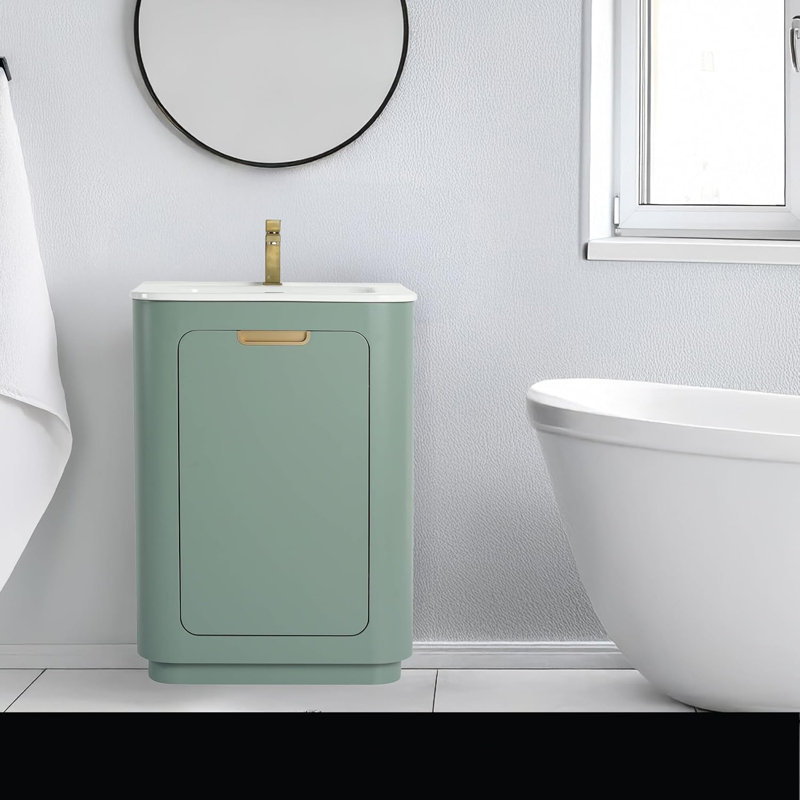 Atticus 24 Inch Bathroom Vanity with Sink, Green/Satin Brass