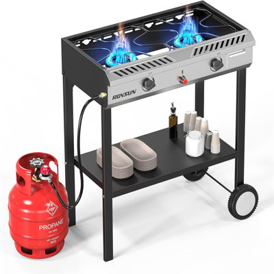 Poêle au propane à 2 brûleurs 150 000 BTU avec roues