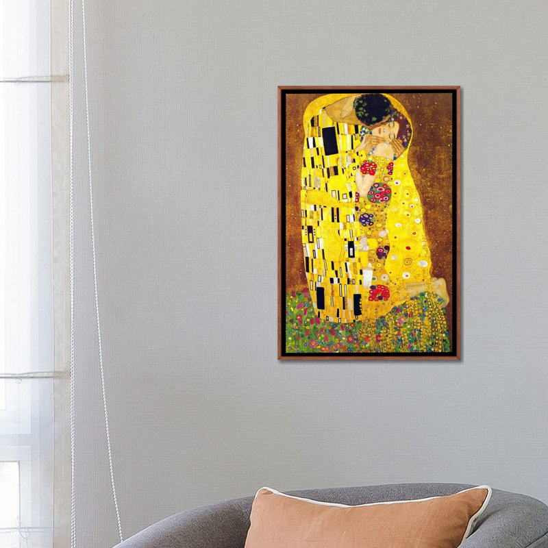 « the baiser » par gustav klimt,-print, H 26 po x l 18 po x 1,5 po, Toile avec cadre en bois classique