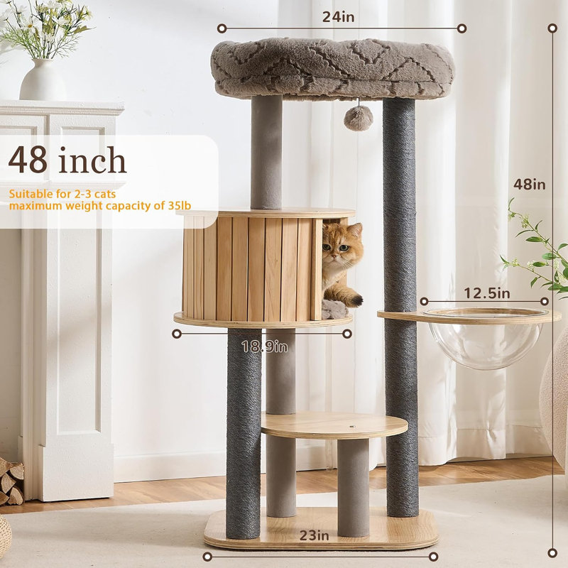 Cat Tree, 48" H x  23" W x  19" D, GRAY