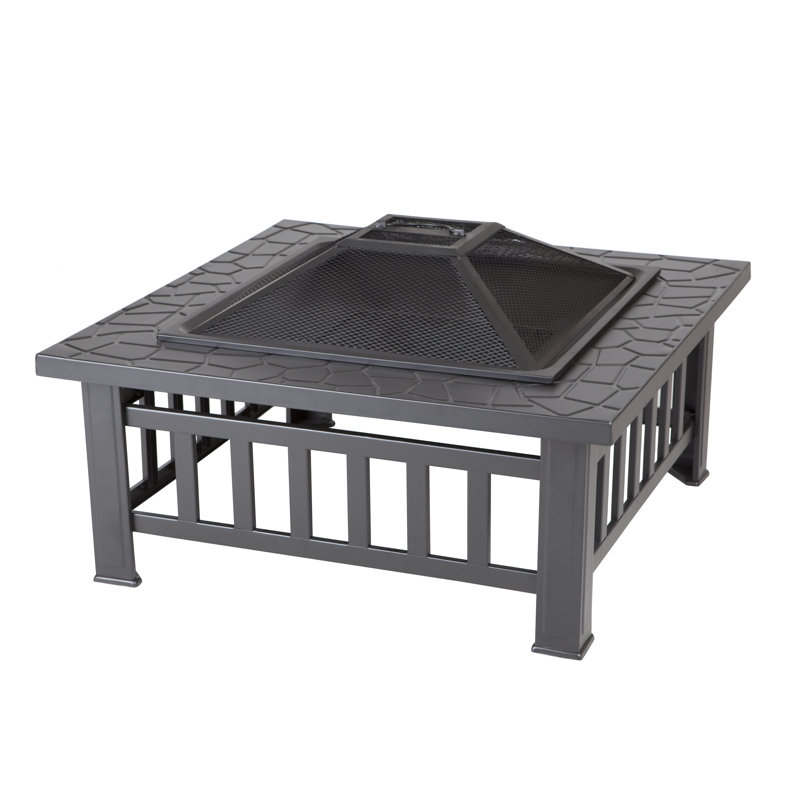 Fire Sense Stonemont Wood Burning Firepit for Camping Included Screen Lift Tool - Square - Black