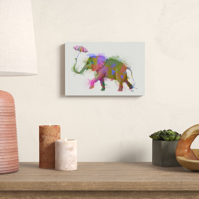 «Rainbow Splash Elephant», peinture sur toile, H 8 po x l 12 po