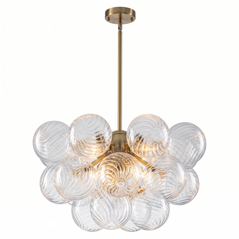 Lustre sphérique en verre 8 lumières, Doré