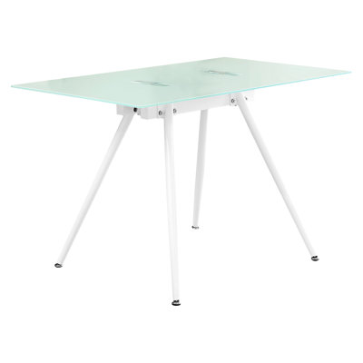 Bureau d'ordinateur 48 "pour petites maisons - Verre trempé et métal blanc, bureau d'ordinateur portable moderne en métal