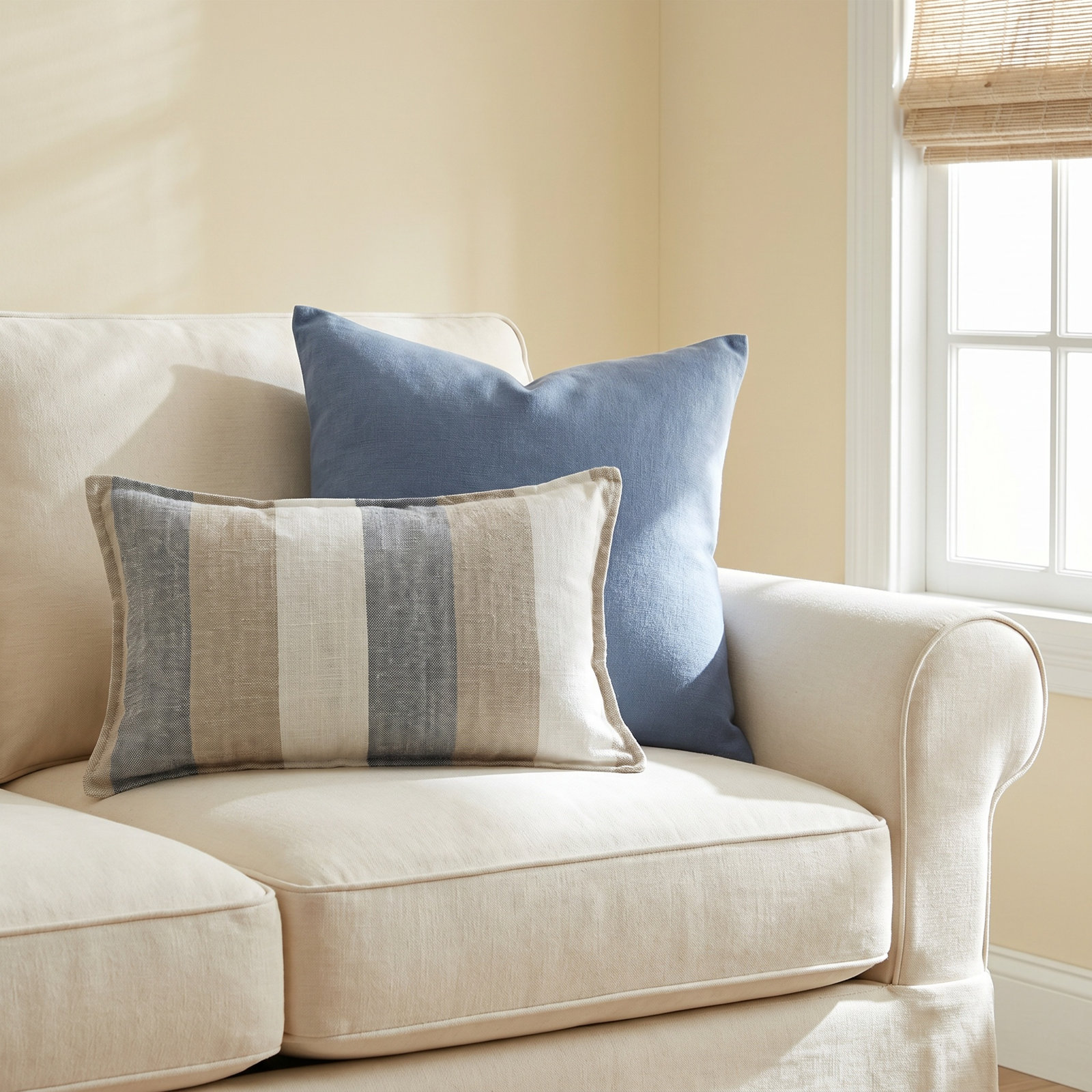 Monterey Striped Linen Throw Pillow, 14" x 24", Rectangular