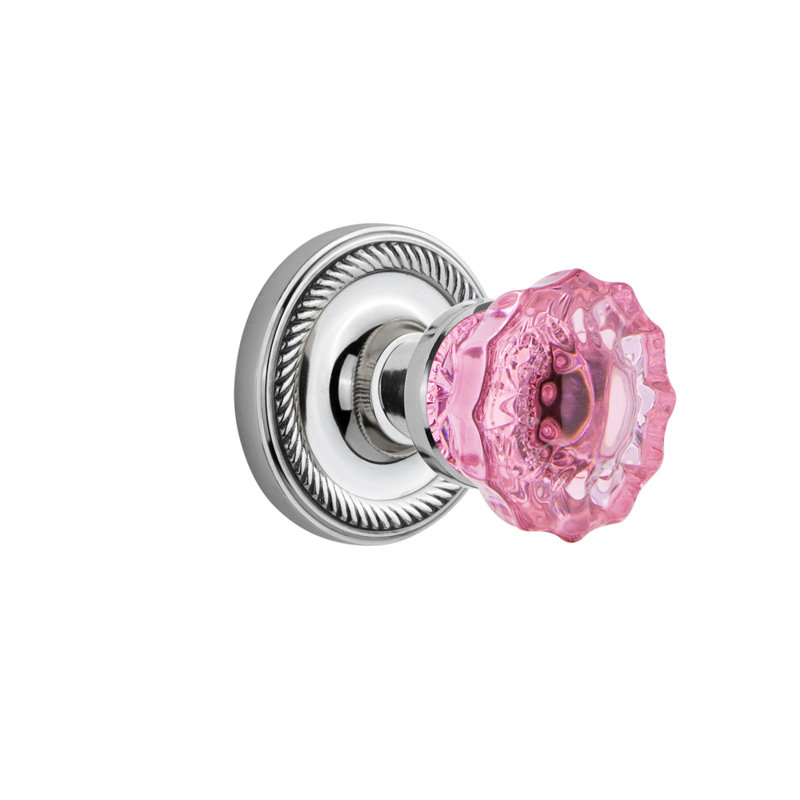 Rope Rosette with Crystal Pink Door Knob, Bright Chrome