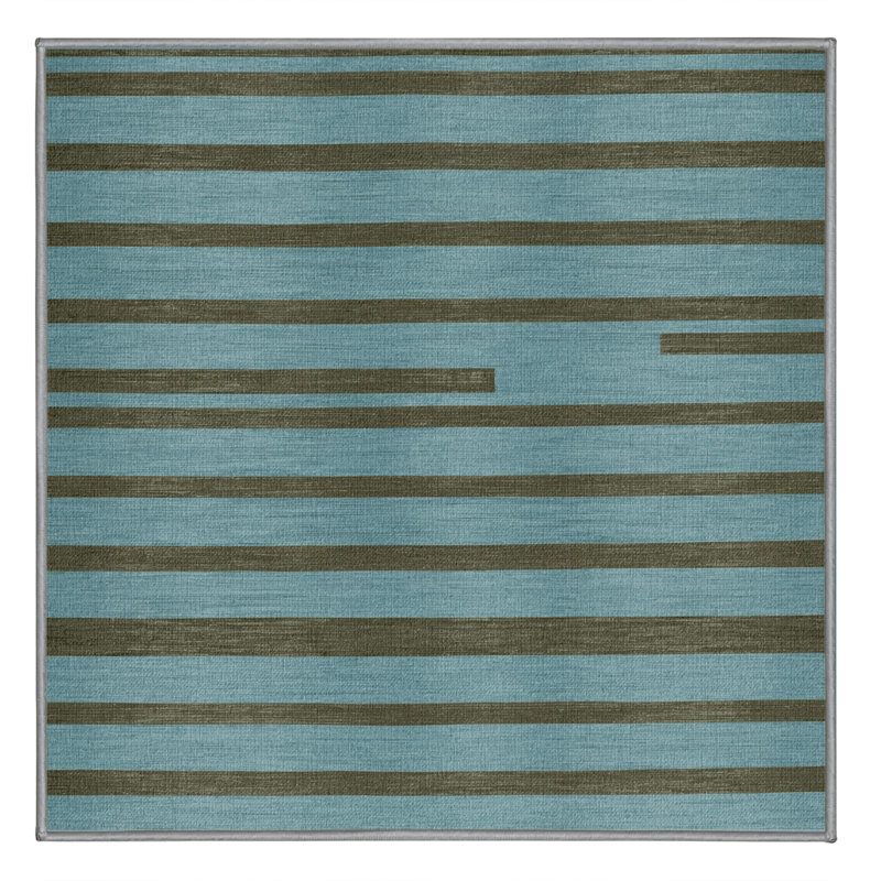 Tapis gris à rayures horizontales lavable à la machine, Carré 8 pi