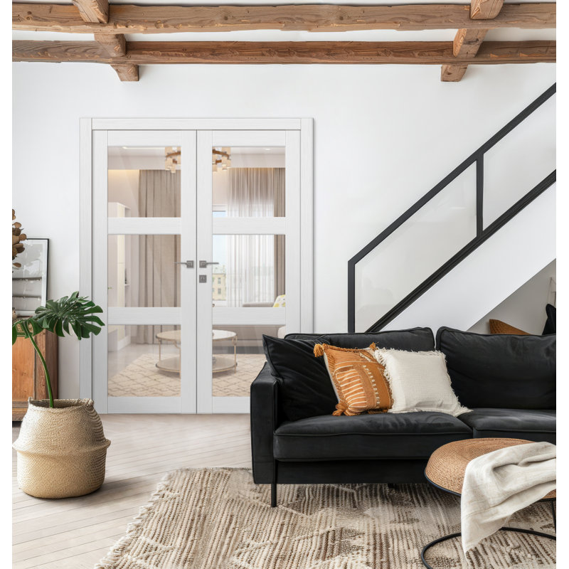 Porte intérieure pré-montée double en verre massif Palladio 3 Lite, Droite, 63,5 po x 95,24 po