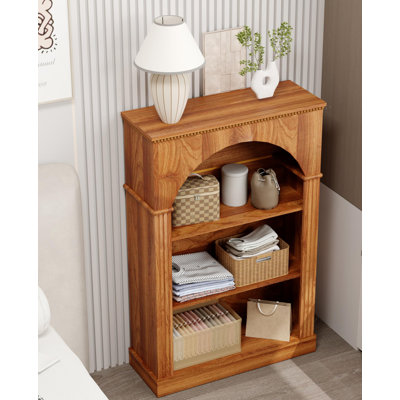 3-tier Arched Open Bookshelf, Traditional Freestanding Bookcase With Decorative Beaded Trim