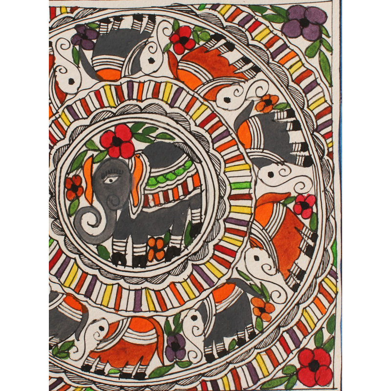 Magnifique mandala éléphant | Peinture Madhubani | Papier fait à la main