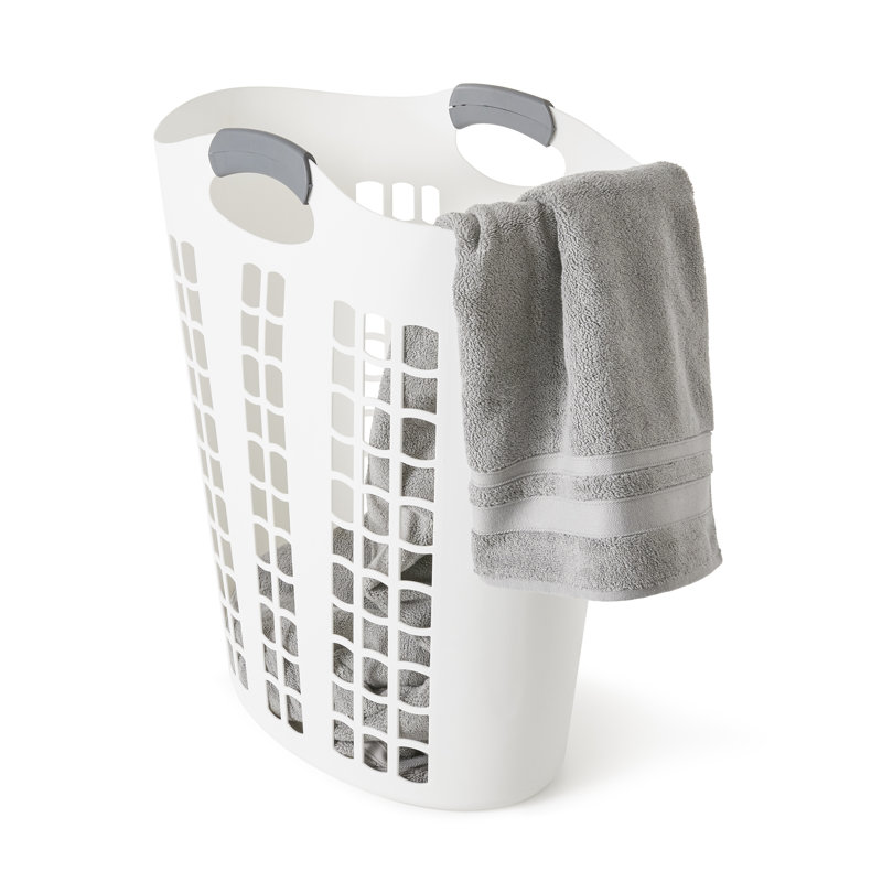 White Plastic Ventilated Upright Laundry Hamper with Handles