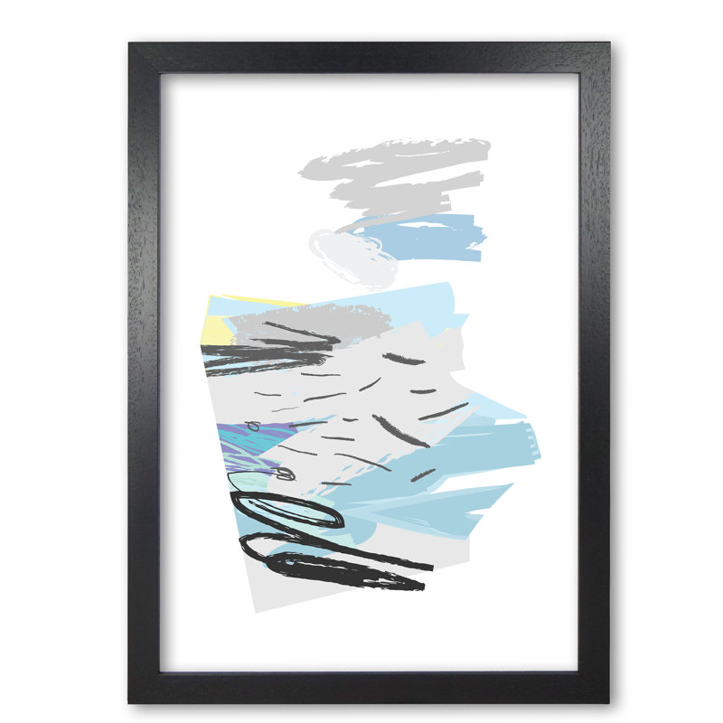 Blue And Grey Abstract Drawings - Single Picture Frame Print, 85 cm H x 60 cm W x 5 cm D, Black Grain Frame