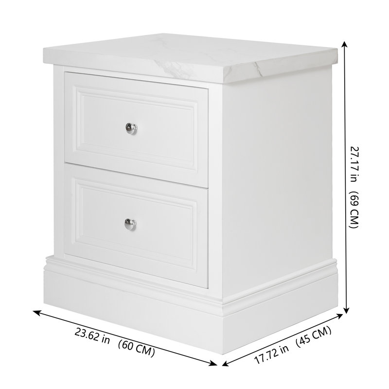 Vcswc 60cm Bedside Table Faux Marble Top Fully Assembled Freestanding Transitional Traditional Stylish