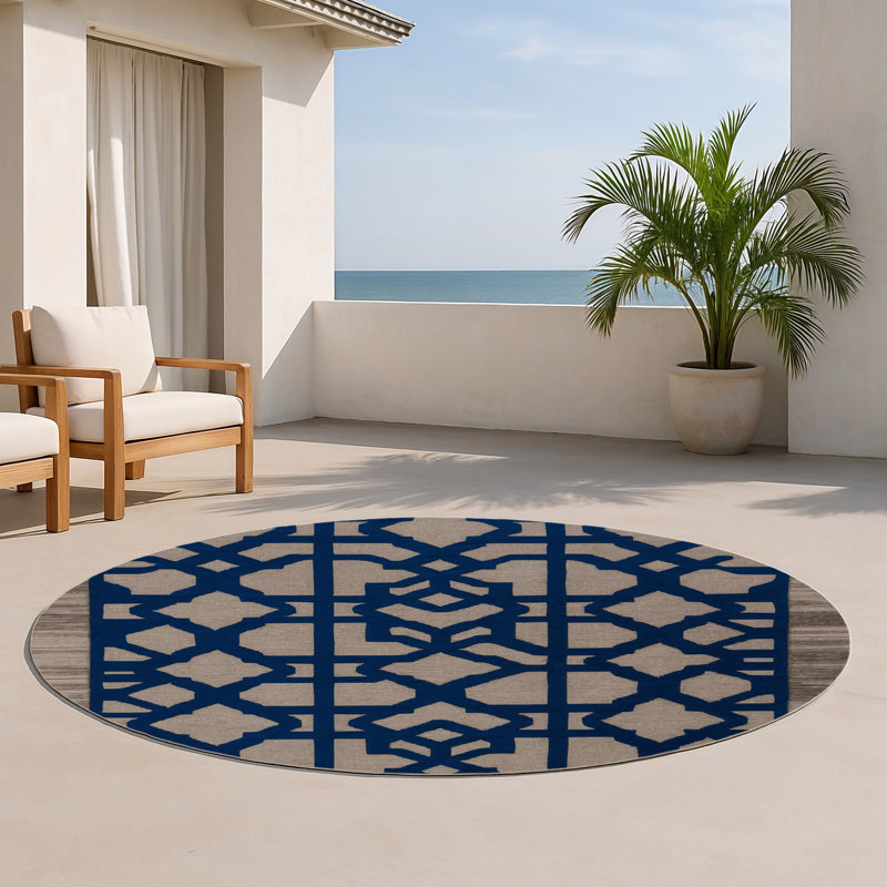 Tapis gris intérieur et extérieur Trellis, Rond 5 pi