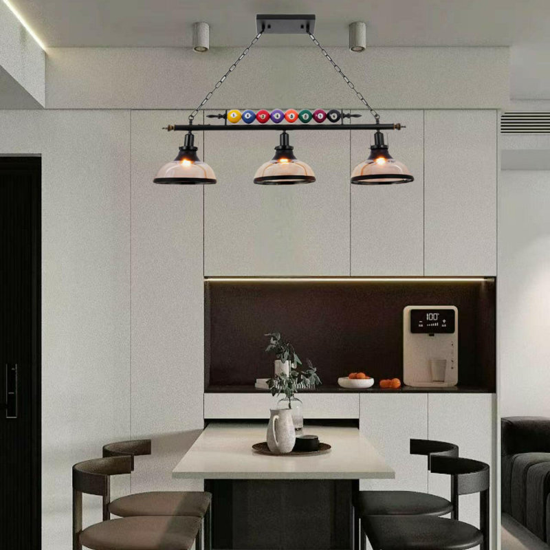 Luminaire suspendu noir à 3 têtes pour table de billard à hauteur réglable