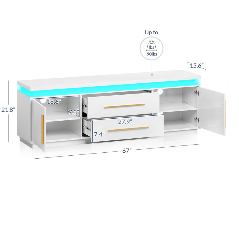 Fedra 67" TV Stand for TV up to 75", Modern Entertainment Center with LED Lights Change to Melody of Music, Media Console Table