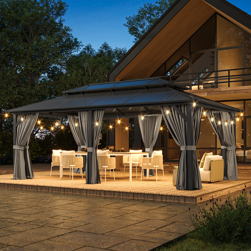 20 Ft. W X 12 Ft. D Double Roof Gazebo With String Lights