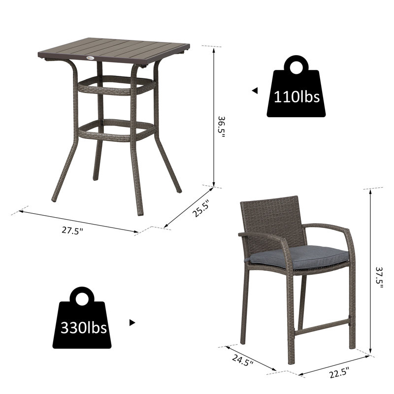Secondino 2 - Person Patio Dining Set with Rectangular Table , Cushions Included, Gray