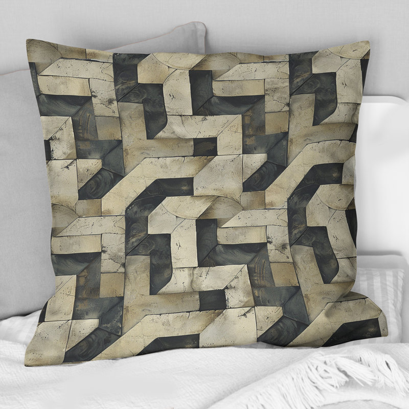 Coussin Beige gris Midcentury Maze IV - Midcentury, H 16 po x l 16 po