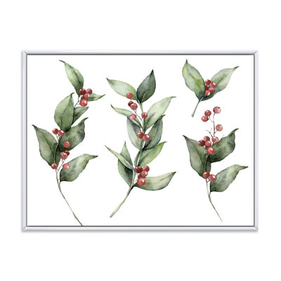 Ensemble de Noël avec branches et Berrie rouge - Peinture sur toile