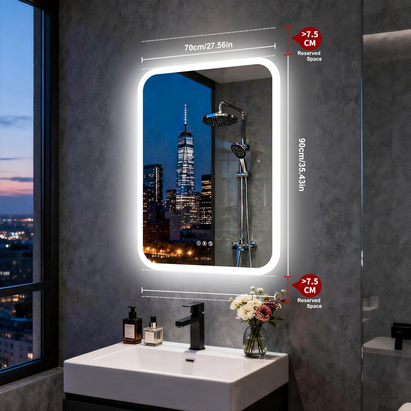 Led Anti-Fog Bathroom Vanity Mirror With Lights,Bluetooth, Dual Poweful Speaker,3 Color Temperature,Dimmable Ip66, 36" x 28"