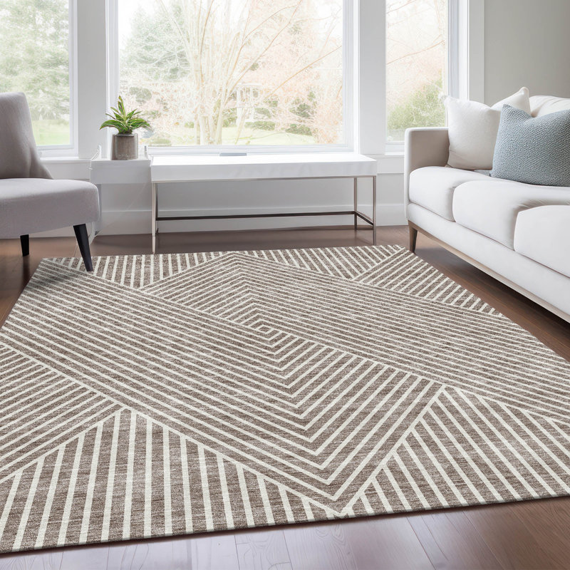 Tapis taupe lavable à la machine de qualité supérieure Prisco, Rectangulaire 3 pi x 5 pi