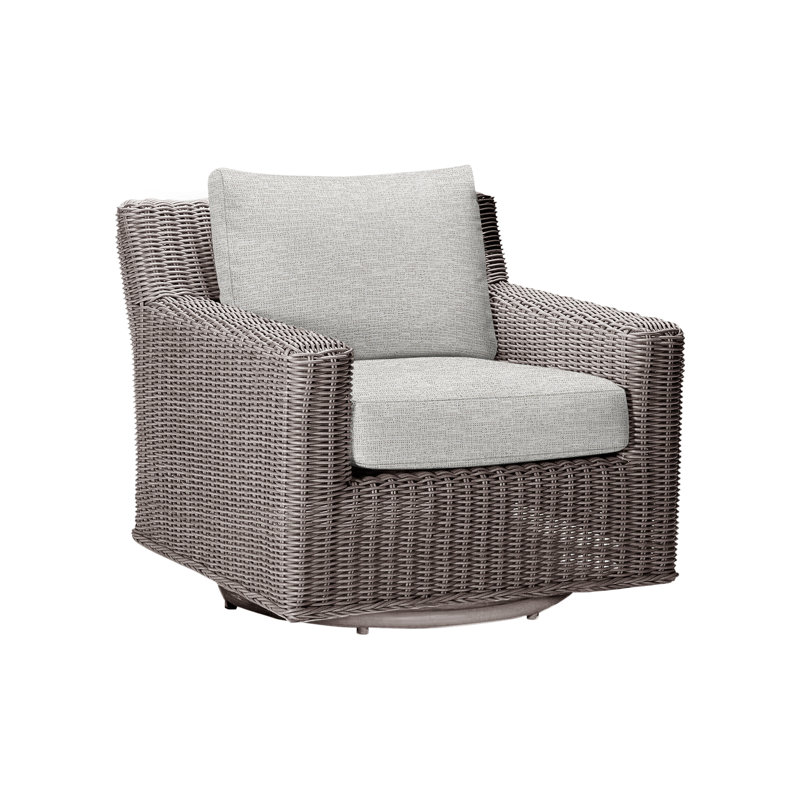 Rustic Swivel Patio Chair with Cushions, No Welt, Tweed Toffee, Oyster